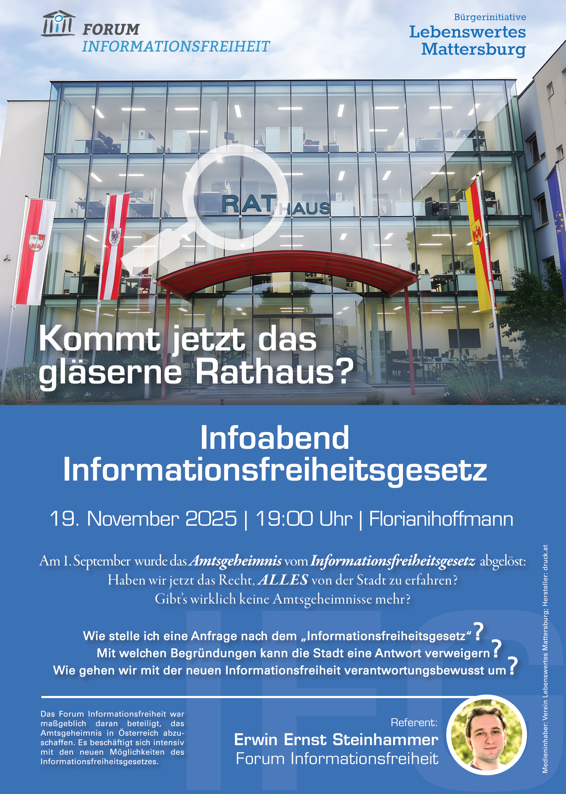 Infoabend am 19.11.: Amtsgeheimnis ist Geschichte - kommt in Mattersburg das gläserne Rathaus? - Lebenswertes Mattersburg